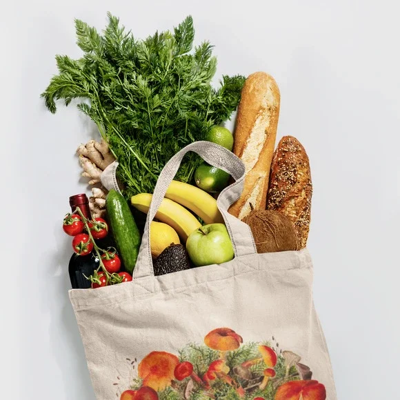 Orange Mushrooms Vintage Canvas Tote Bag - Picture 4 of 5